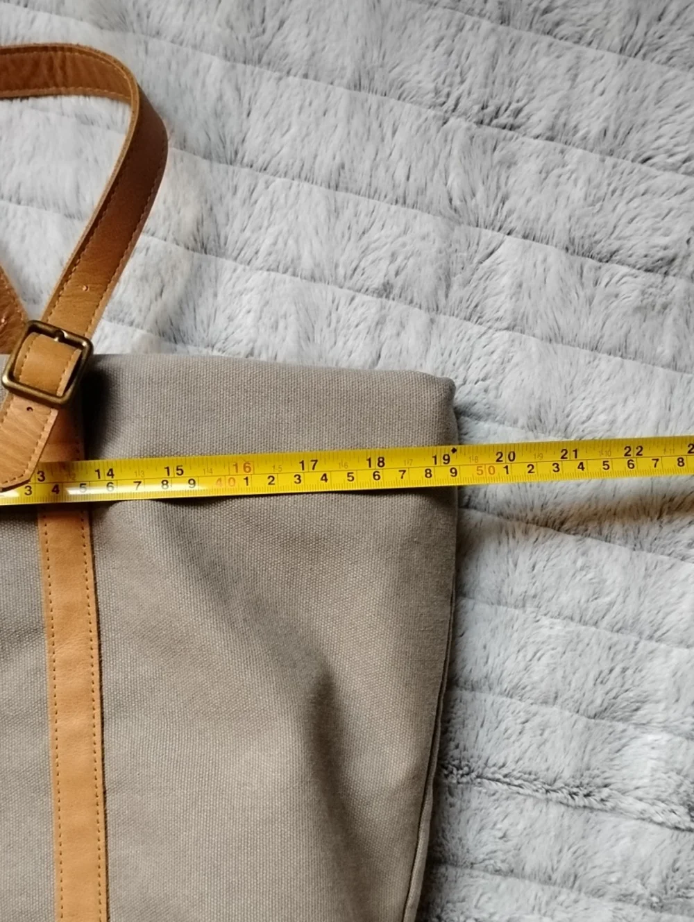 Canvas Tote Bag with Tan Leather Straps - Unisex